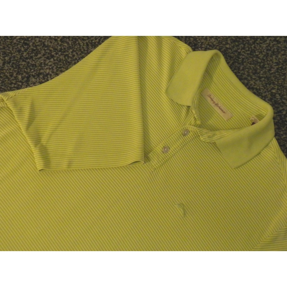 Tommy Bahama Polo‎ Shirt Mens L Green Striped Short Sleeve Marlin Golf Lounge
